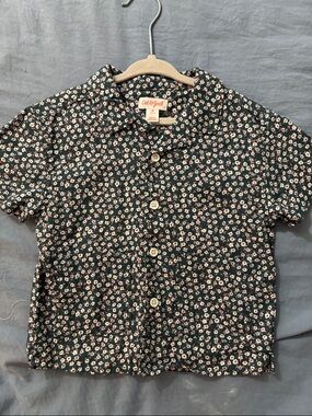 Cat & Jack Navy Blue Short-Sleeve Floral Button-Down Shirt - boys 3T